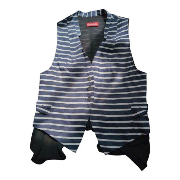 Linen Blend Navy Striped Waistcoat Vest Size M - Picture 11 of 12
